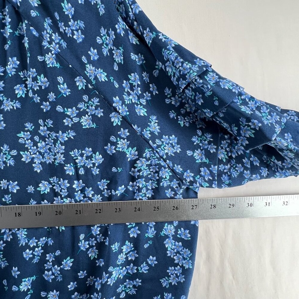 Draper James RSVP Ruffled Long Sleeve Bodysuit Size 2X Button Front Floral Blue - Picture 9 of 12